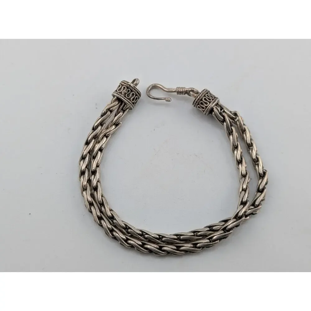 Sterling Silver Multi Chain Braided Bracelet 7 Inch Vintage Style - Picture 4 of 8